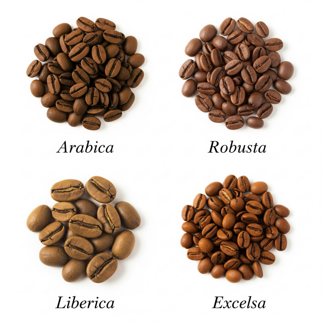 Ziarna kawy: Arabica, Robusta, Liberica, Excelsa